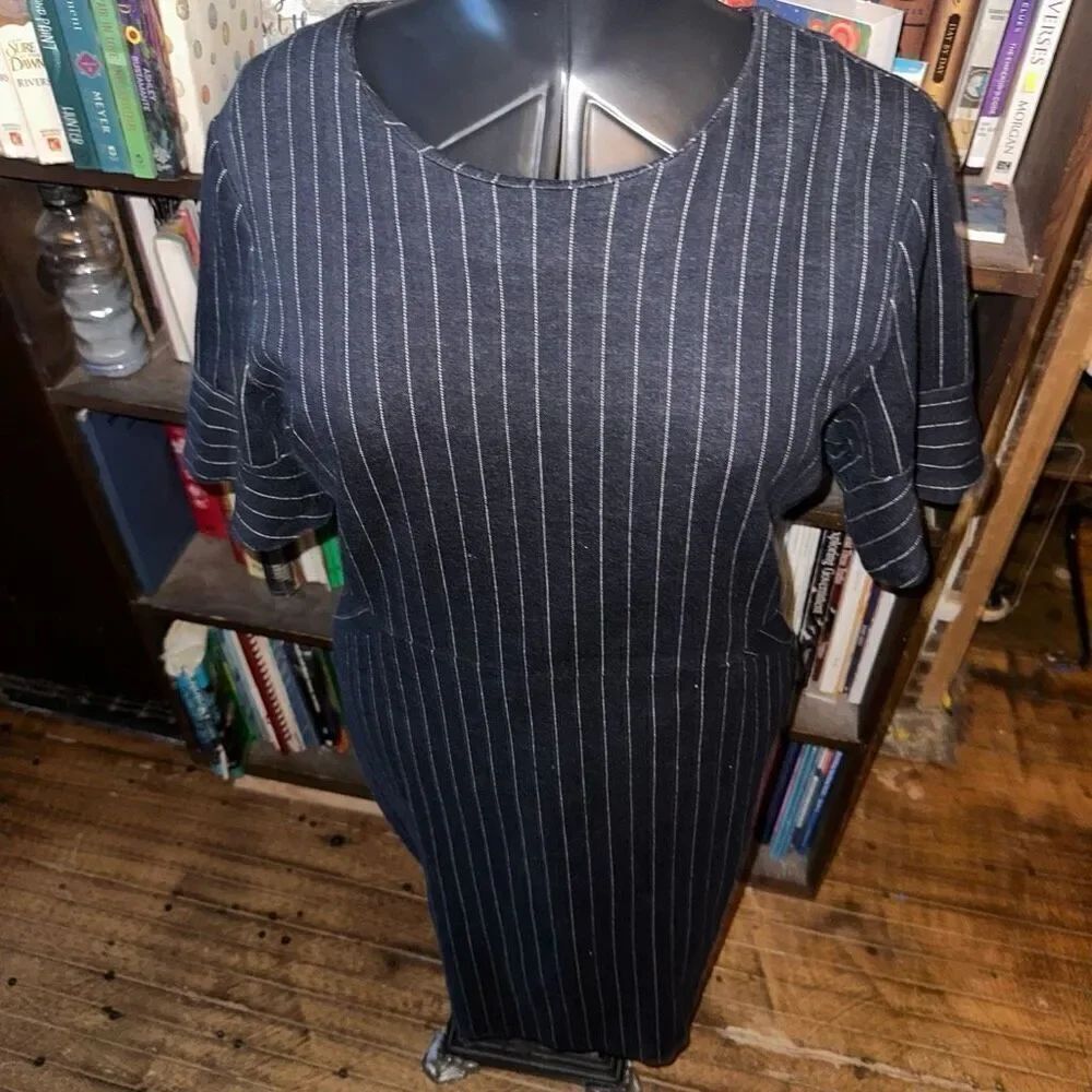 Banana Republic navy & white stripe knit 14 pencil dress